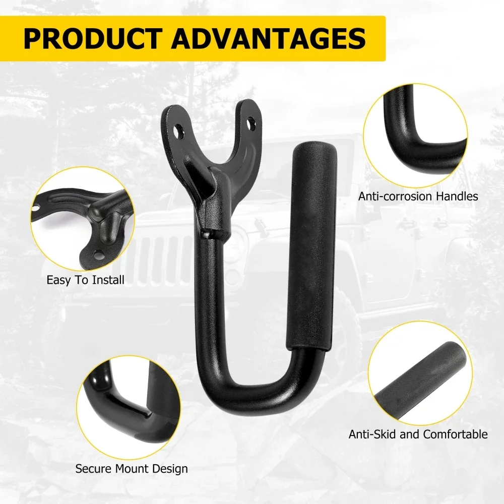 2pcs Front Grab Grip Bar Handles Black Aluminium Alloy For Jeep Wrangler TJ 1997-2006 Interior Styling Rooftop Safety Handles