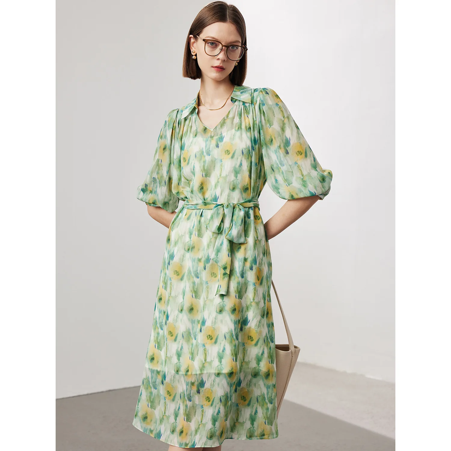 Robe en soie pour femmes, ensemble deux pièces imprimé, fines bretelles, revers Georgi, robe en soie de mûrier, nouvelle collection printemps et été 2025
