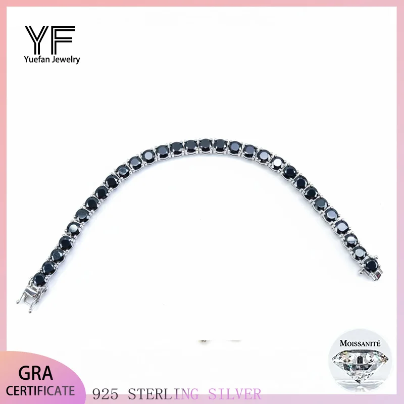 

Серебро S925, 2–6,5 мм, цвет D, VVS1, теннисный браслет с муассанитом, покрытый 18-каратным золотом, белым и черным муассанитом, роскошные ювелирные изделия