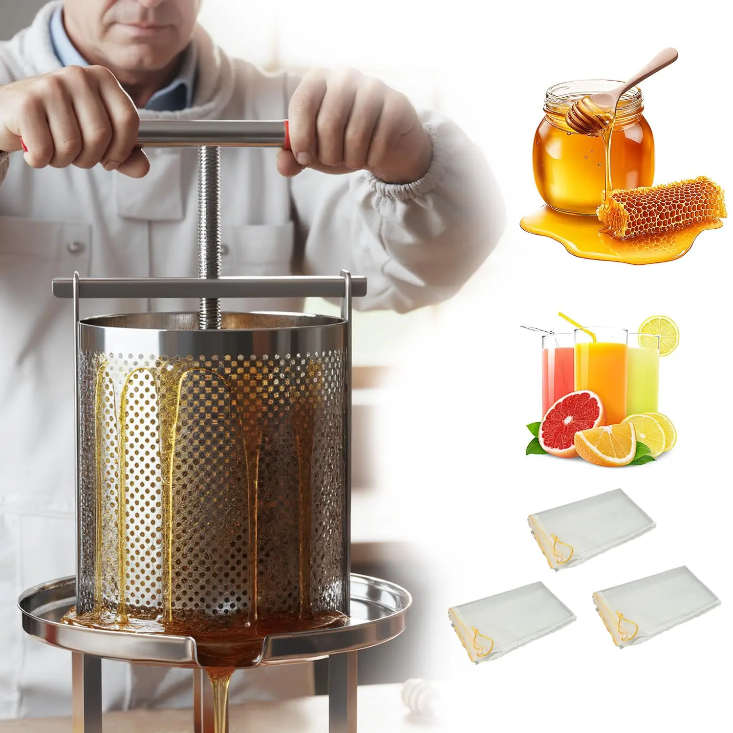Honey Presser Beeswax Extractor Beekeeping Machine Stainless Steel for Wine Honey and Juice Making