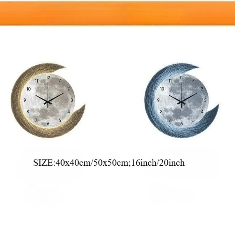 20in LED Light Wall Clock Dining Room Living Moon The Earth Modelling Silent Movement Bedroom Clock