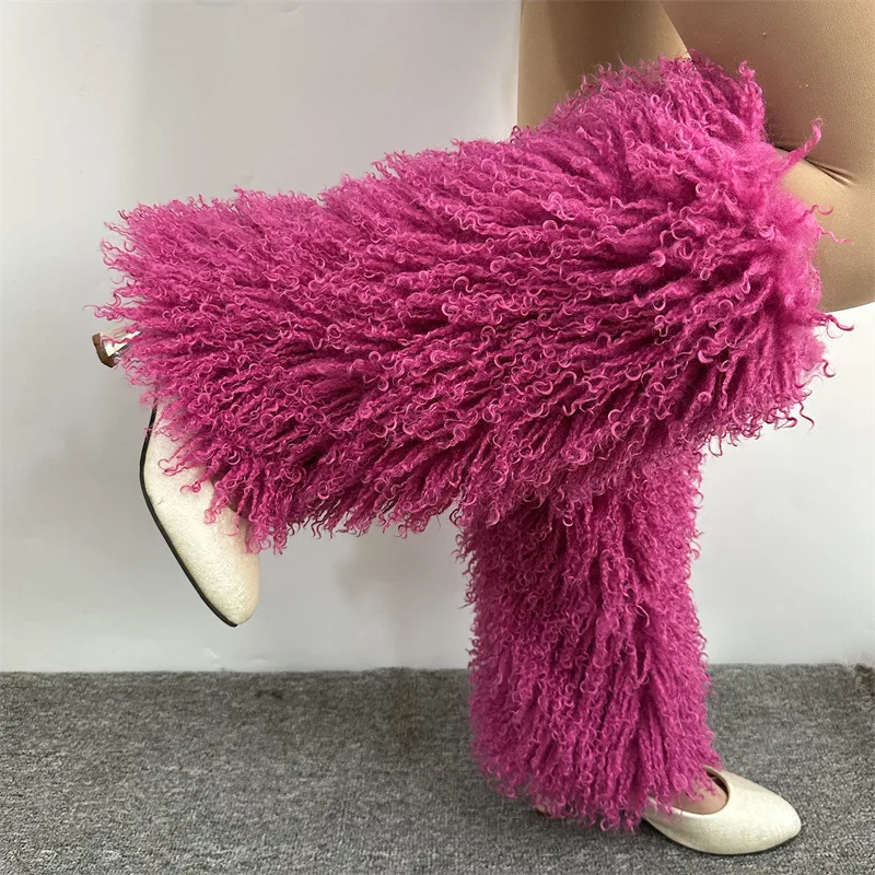 Woman Solid Color Woolen Leg Warmers Plush Calf Thick Fleece Winter Cold-Proof Tube Over Boot Socks