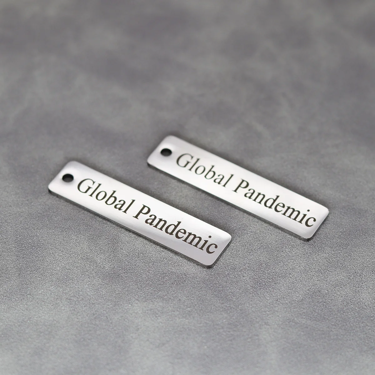 2Pcs/lot Global Pandemic Laser Engraved Stainless Steel Charm Rectangle Pendants For DIY Jewelry Making Bulk Accessories