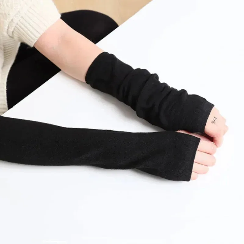 Stacked Design Extra Long Fingerless Gloves Thick Knit Warm Soft Skin Friendly Fashion Winter Mittens Split-finger Gloves