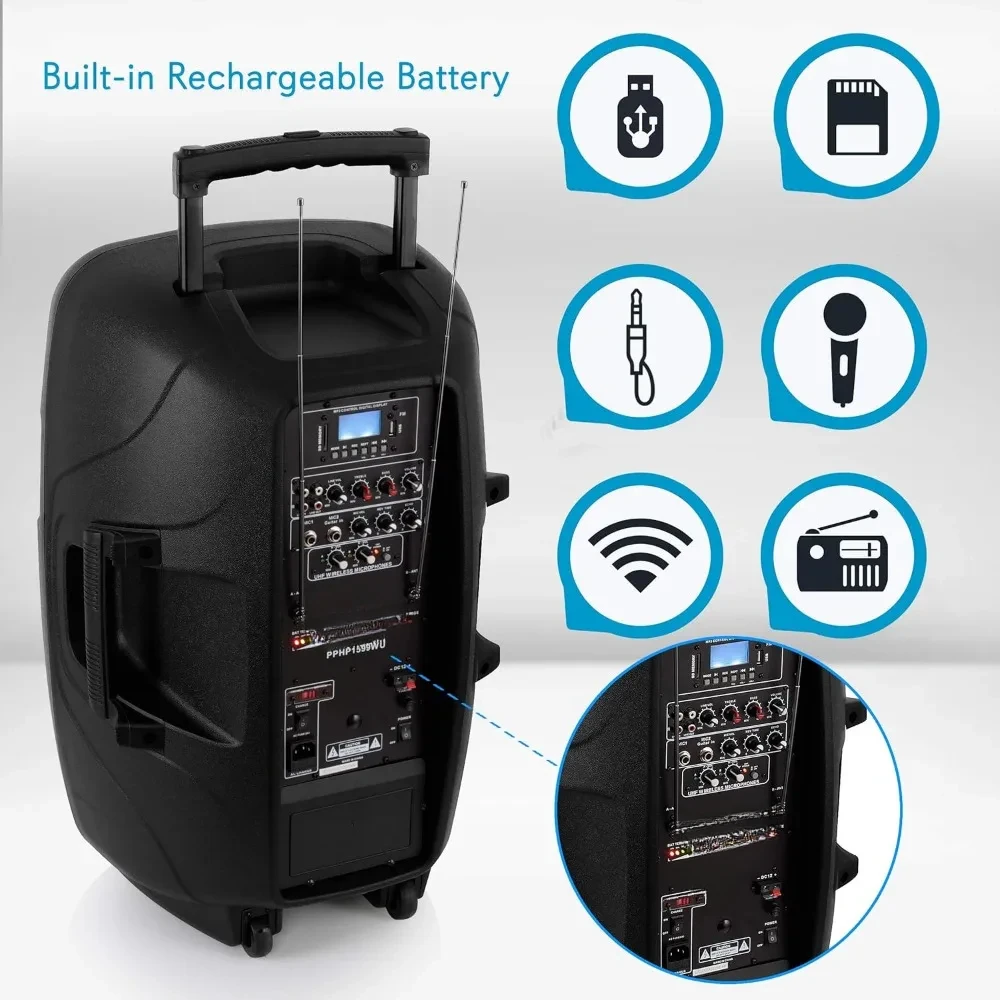 1600W Active Powered Bluetooth Compatible Speaker, Rechargeable Battery image 2