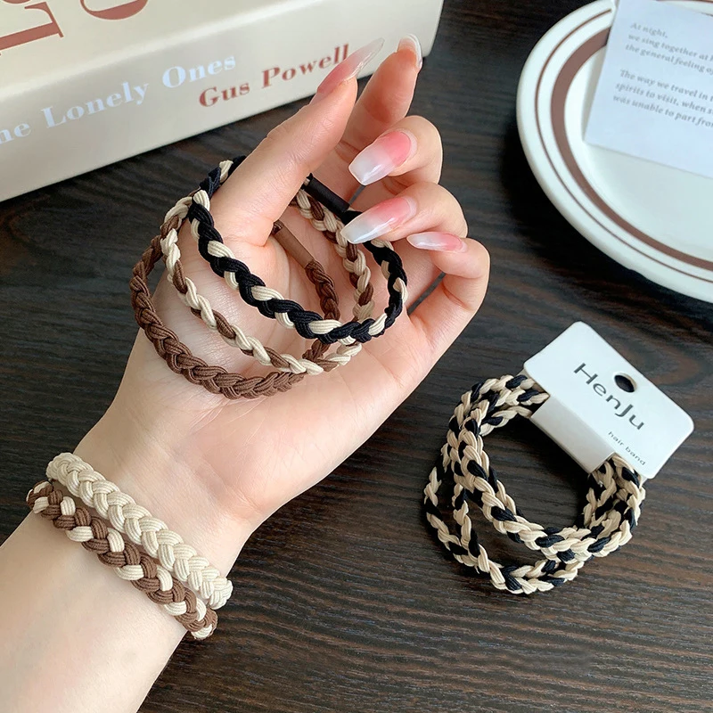 5PCS Milk Coffee Color Hair Rope Small Rubber Band Milk Tea Color Simple Braid Hair Band Nakrycie głowy dla kobiet Modne nakrycia głowy