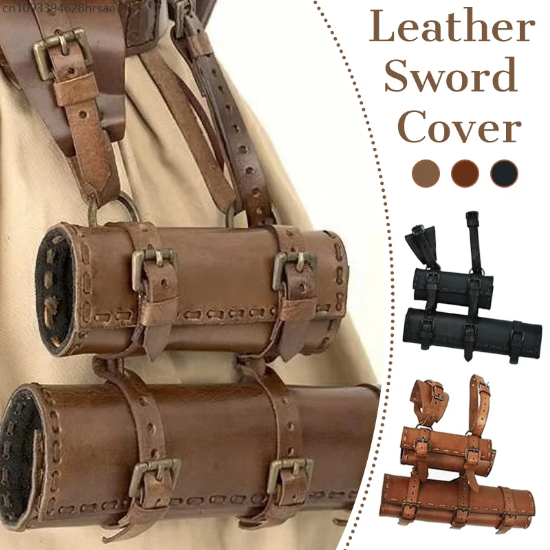 OF1 Medieval Viking Knight PU Leather Sword Belt Double Sword Sheath Scabbard Vintage Frog Holder Rapier Holster LARP Cosplay