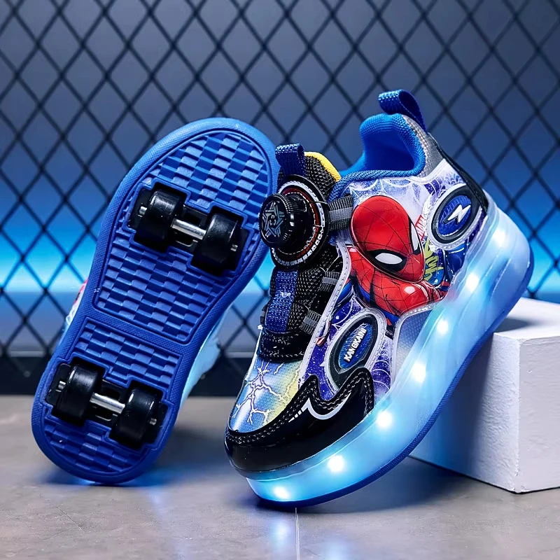 

Disney Spider-Man Two Wheels Children's Led Light Roller Skate Shoes For Boys 2025 Girls Glowing Sports Luminous Sneakers