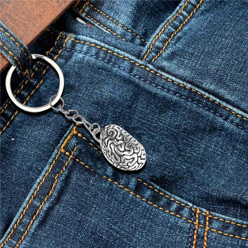 Y23A-Brain Keychain Alloy Smart Brainiac IQ Key Ring Fob Chain Medicine Human