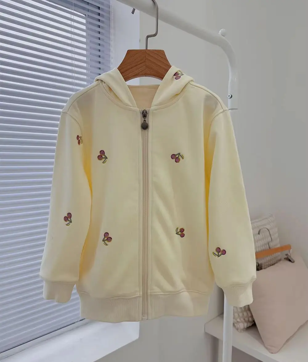 spring new arrive girls outerwear and coats  Cherry pattern embroidered sweatshirt jacket girl's hoodie teen girl clothes