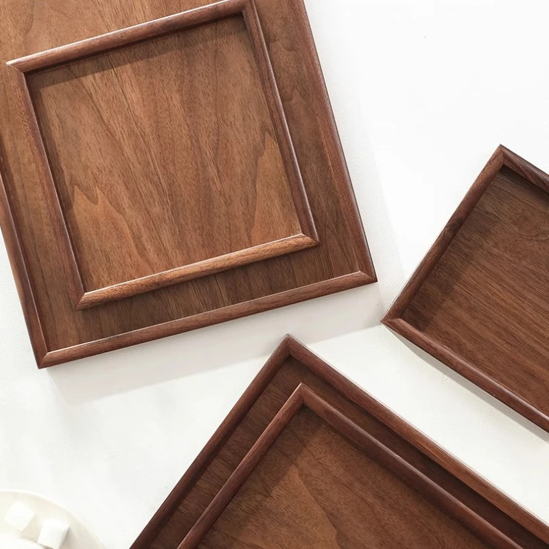 Black Walnut Wood Tray Rectangular Japanese-Style Solid Wood Tea Tray Dessert & Fruit Plate Home Breakfast Tray Wooden Tableware