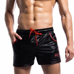 Men Casual Shorts PU Leather Quick Dry Swimwear Pocket Sports Gym Loose Running Trunks Swimming  Board Shorts Surffing Shorts