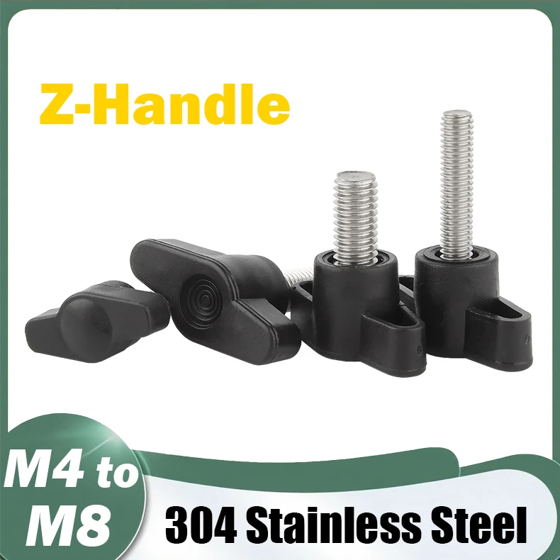 304 Stainless Steel Hand Tighten Handle Bolts Z-handle Bakelite Hand Knob Mechanically Adjustable Thumb T-Handle Screws M4~M8