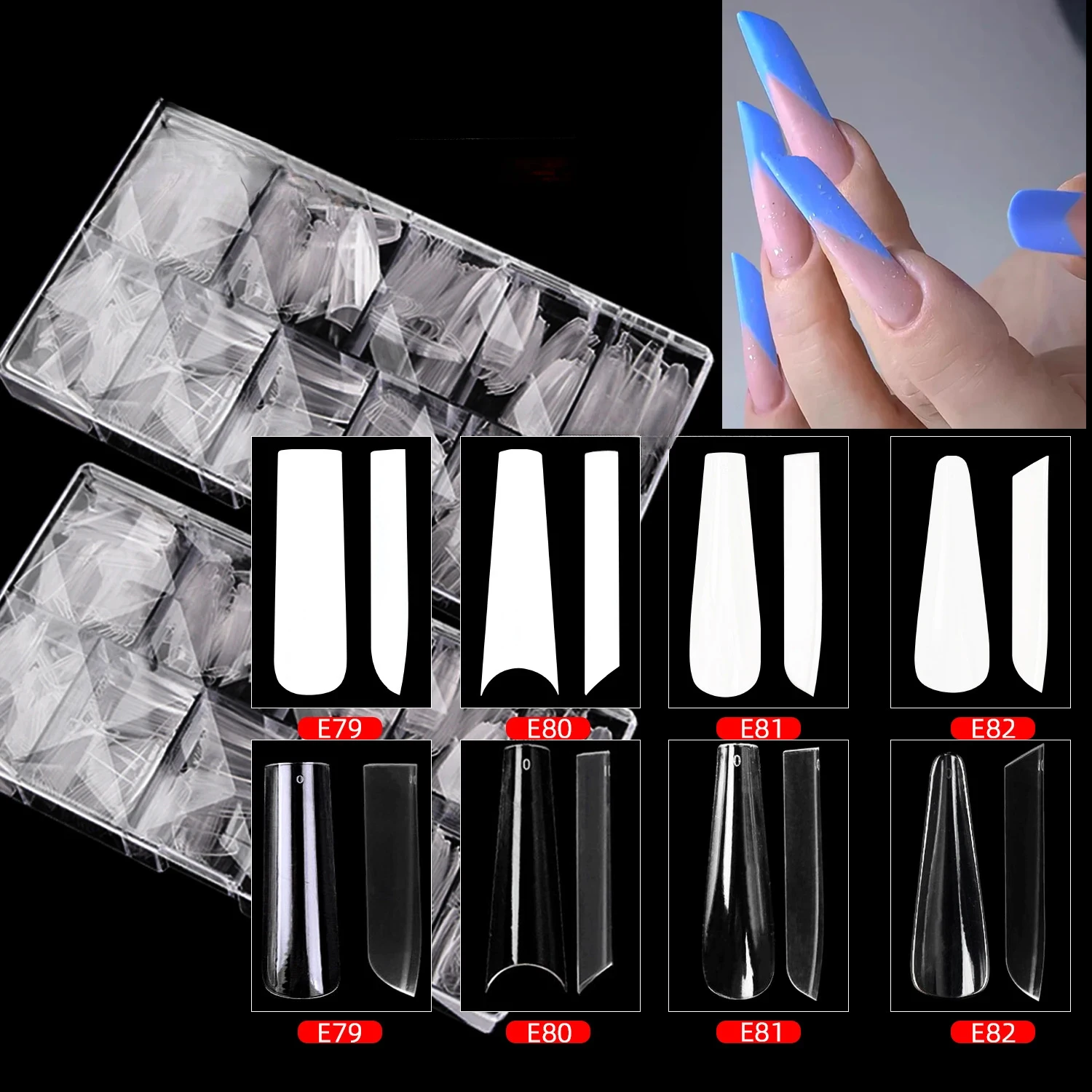 400Pcs/Box Full Cover Press On Nail XXL Extra Long Extension Builder False Nails Manicure Salon DIY French Fake Tips Gel Capsule