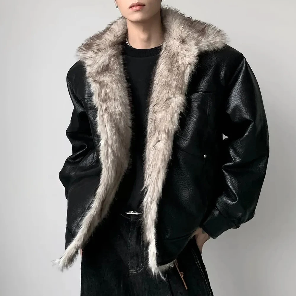 Mens Winter Jacket Warm Faux Fur Cotton Jacket Fashion Daily Comfortable American Simple Youth Fur Loose Versatile Coat 2025 New