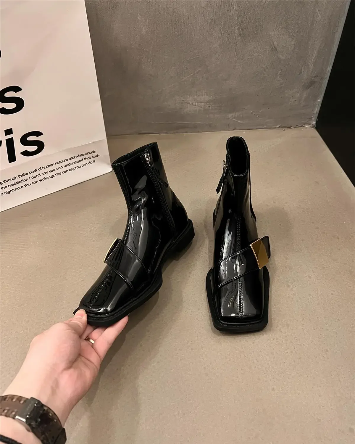 

Ankle Boots for Women Soft Bright Upper French Style Booties Non Slip Comfortable and Elegant Boot Goth Sale Woman Short Shoes