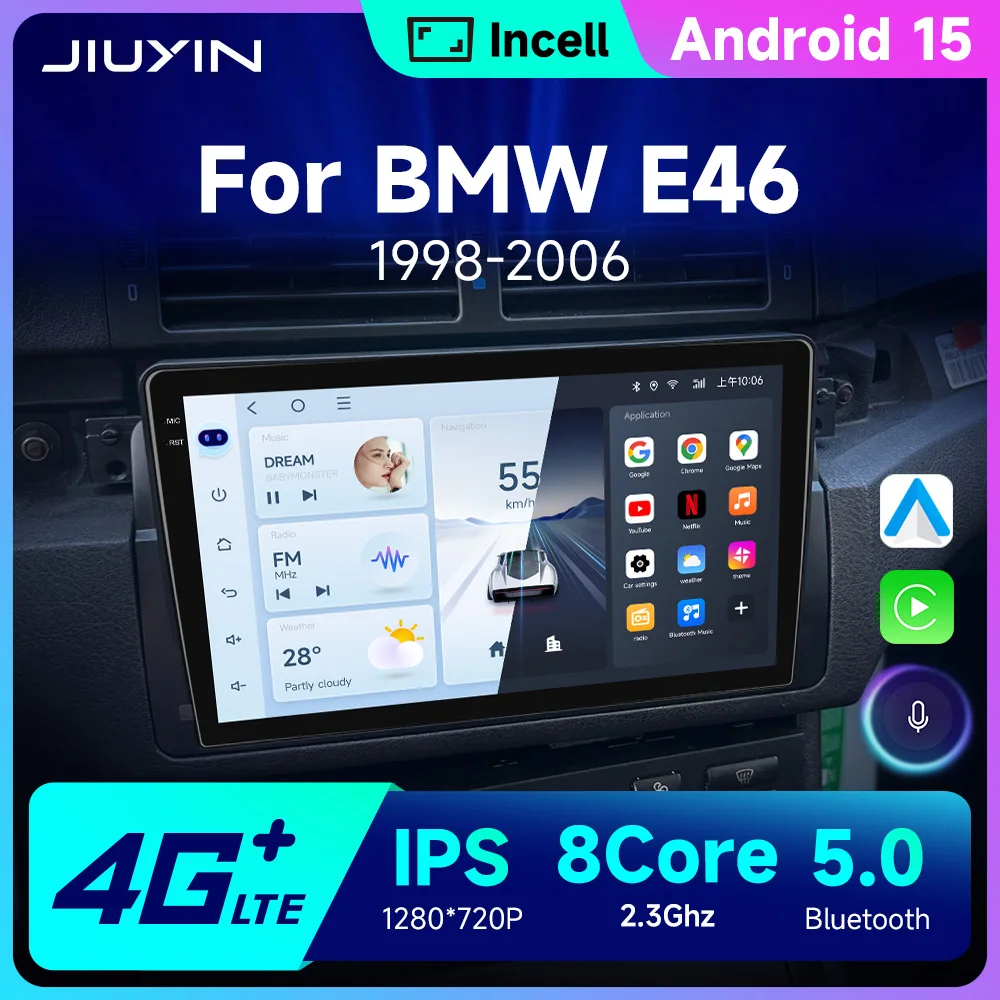 

JIUYIN Android 15 Wireless Carplay Auto Car Radio Stereo Multimedia Player For BMW E46 M3 318 320 325 330 335 1998-2006 IPS