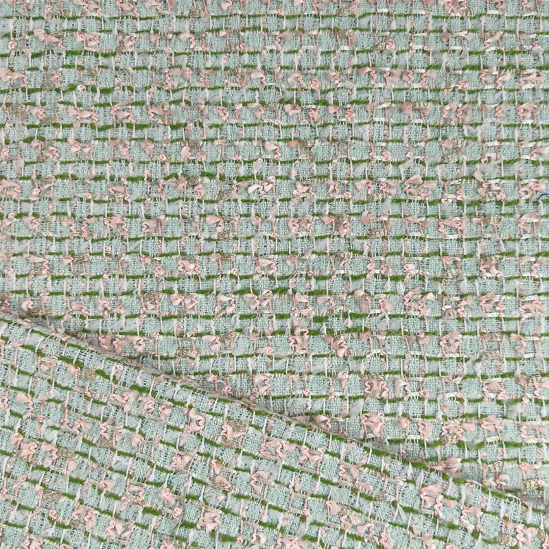 

Green/Red Ribbon Yarn-Dyed Braided Tweed Fabric For Women's Autumn Jacket Dress Suits Coat DIY Cloth Sewing Material