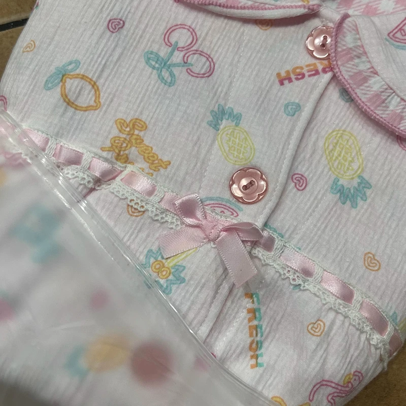 Summer New Pink Women's Top Bow Lace Stringy Selvedge Shorts Fruit Embroidered Cute Sweet Thin Doll Collar Pajamas Suit Ladies