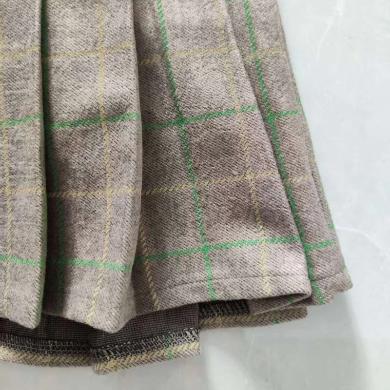 Kids Girls Pleated Skirts Woolen Plaid Skirts 2024 New Arrival Children Princess Coffee Black Skirts School Wear Clothes 3-16Y