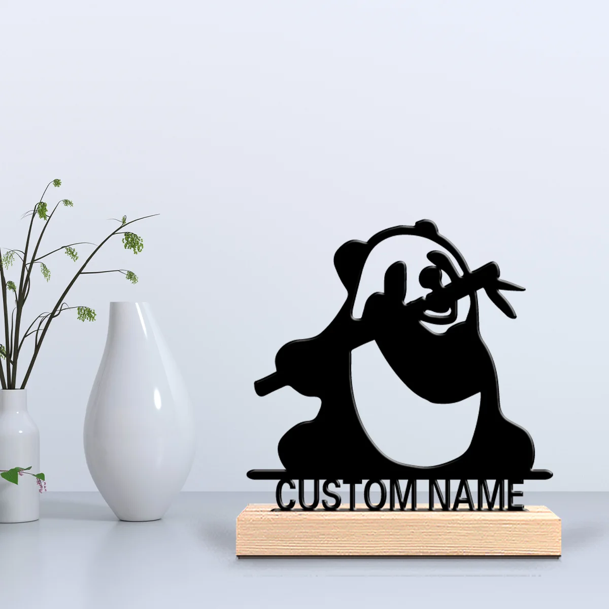 1pc Terror Personalized Custom panda Metal Statues Elegant Wooden Base Decor for Living Room, Hotel Lobby, Luxury Home Accent