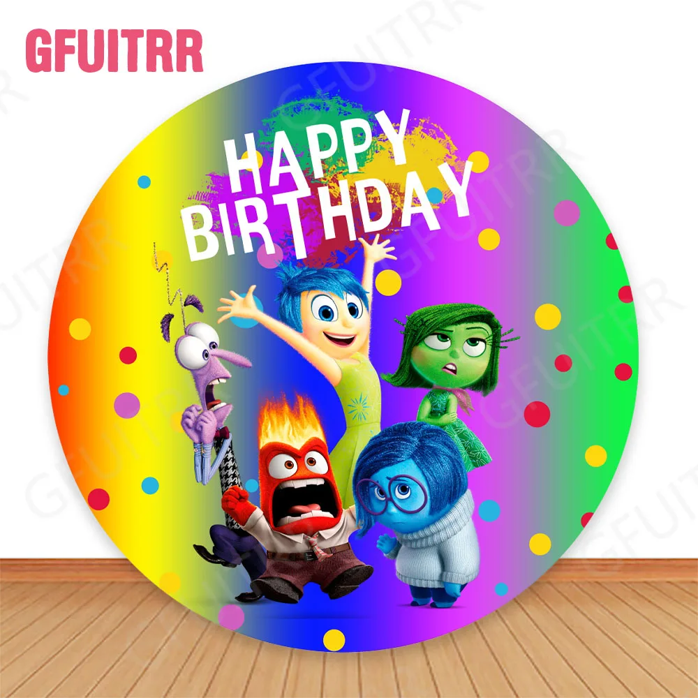 Disney Inside Out Round Backdrop Kids Birthday Party Cylinder Covers Baby Shower Cartoon Rainbow Circle Covers Photo Background