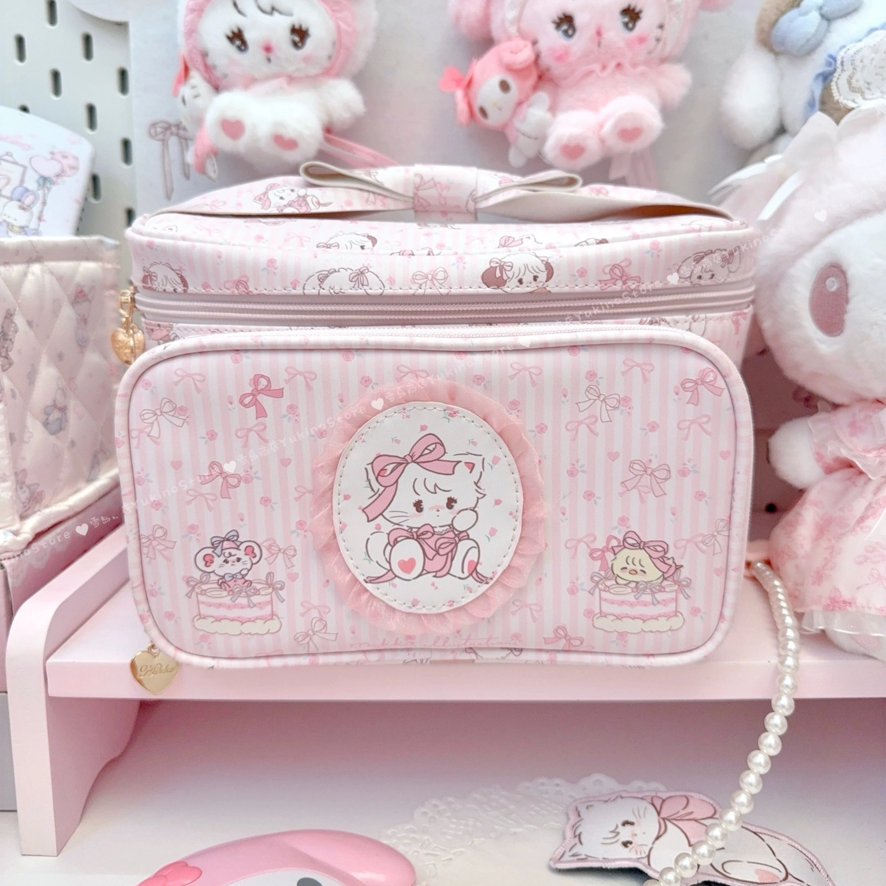 

Cute Mikko Cosmetic Bag Large Capacity Cartoon Printing Storage Organizer Pu Leather Portable Handheld Wash Bag Travel For Women