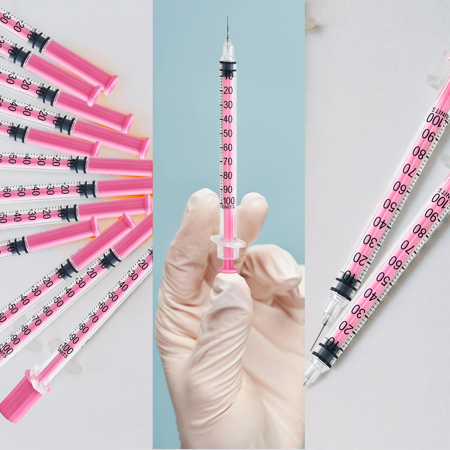50/100 Stück 1ml Rosa Einweg-Insulinspritze 30G 31G 8mm Nadel Sterile Hypodermische Injektionsspritze Einzeln Verpackt – Detail 5