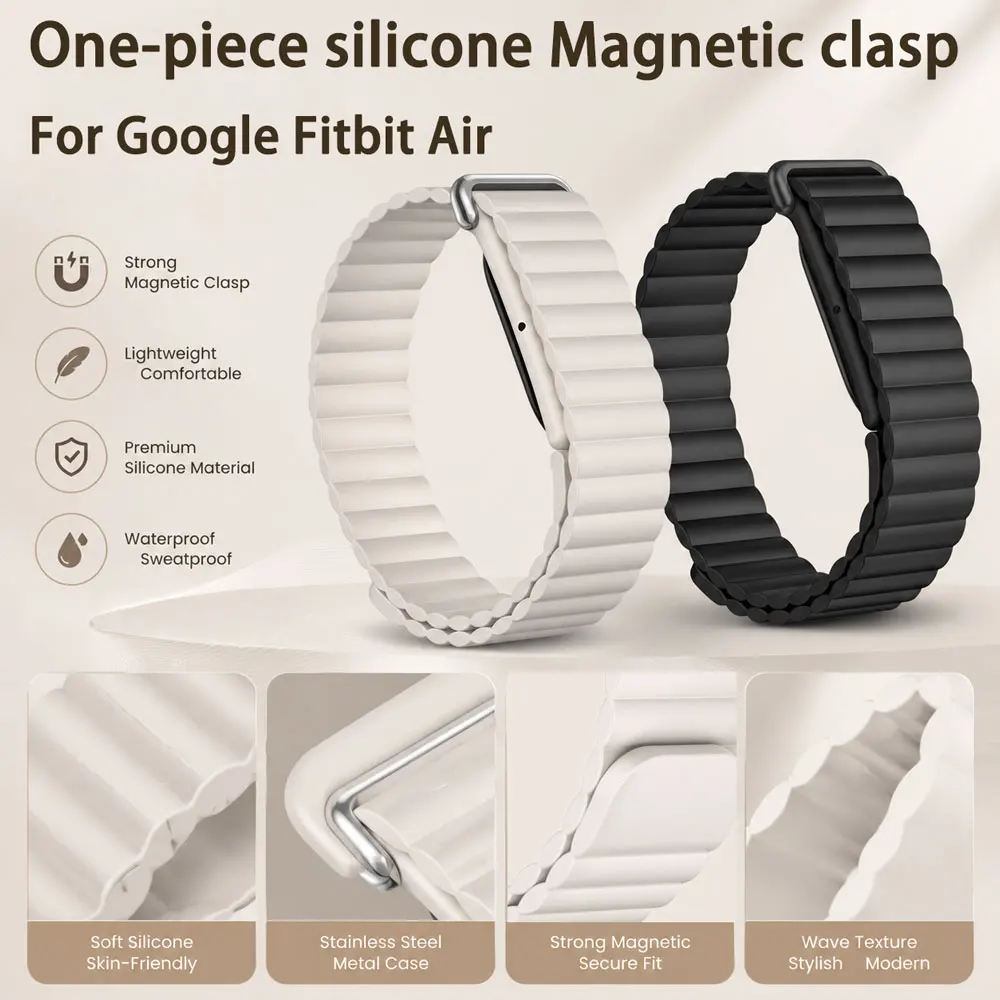 2 Stück magnetisches Silikonband für Google Fitbit Air, verstellbar, ohne Abnutzung, den ganzen Tag über wasserdicht, Sportarmband für Google Fitbit Air