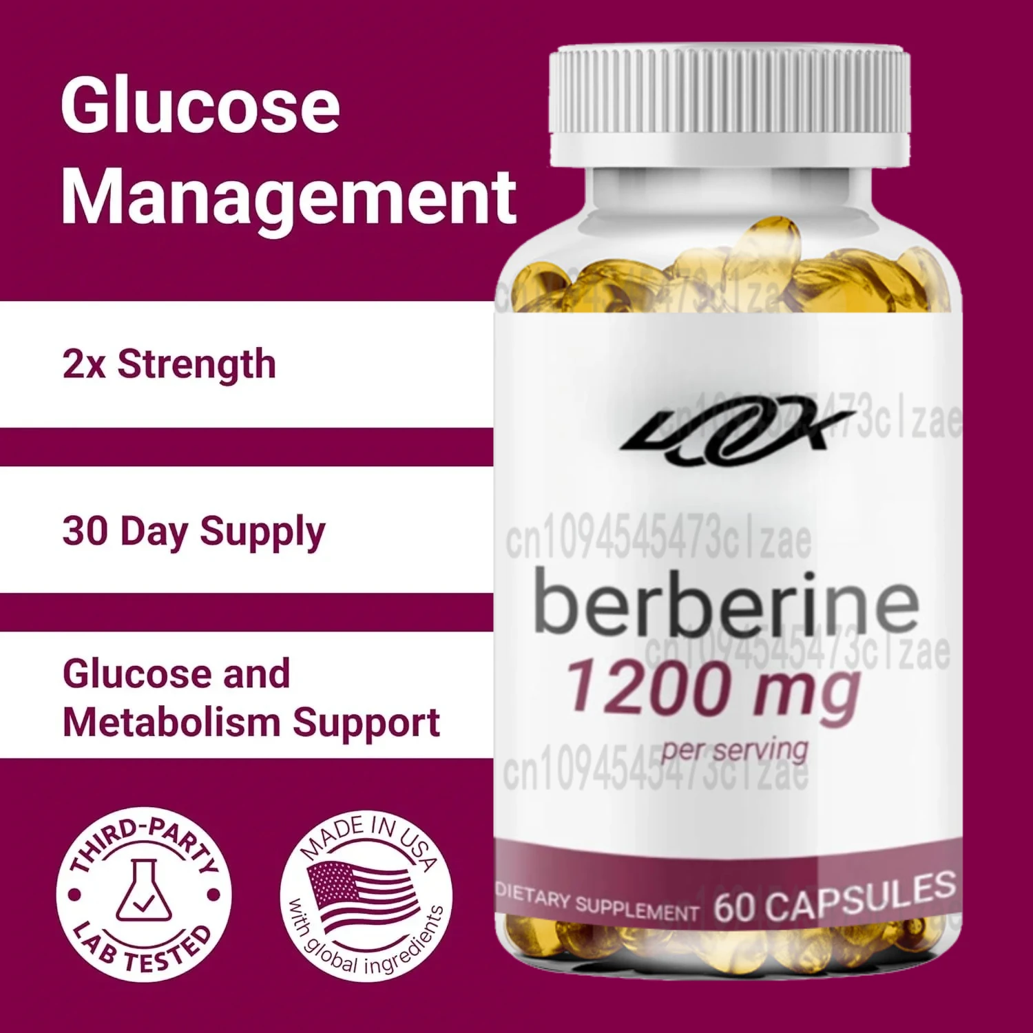 

Berberine Capsules - Ceylon Cinnamon + Turmeric + Bitter Melon Extract - Cardiovascular and Digestive Health Non-GMO