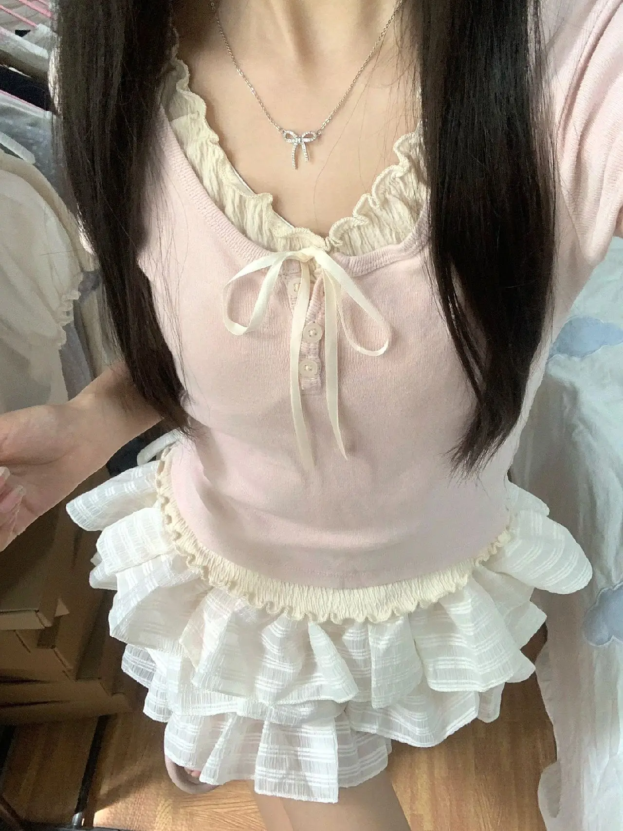 

Розовая футболка с рюшами, женская летняя футболка Hot Girl Slim Pure Desire BM Sle ort Length, модный топ для поездок на работу