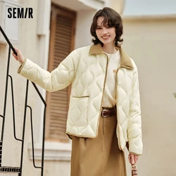 Semir Daunen jacke Frauen mittellanger leichter Cord kragen 2024 Winter neuer Vintage dreifacher Mantel