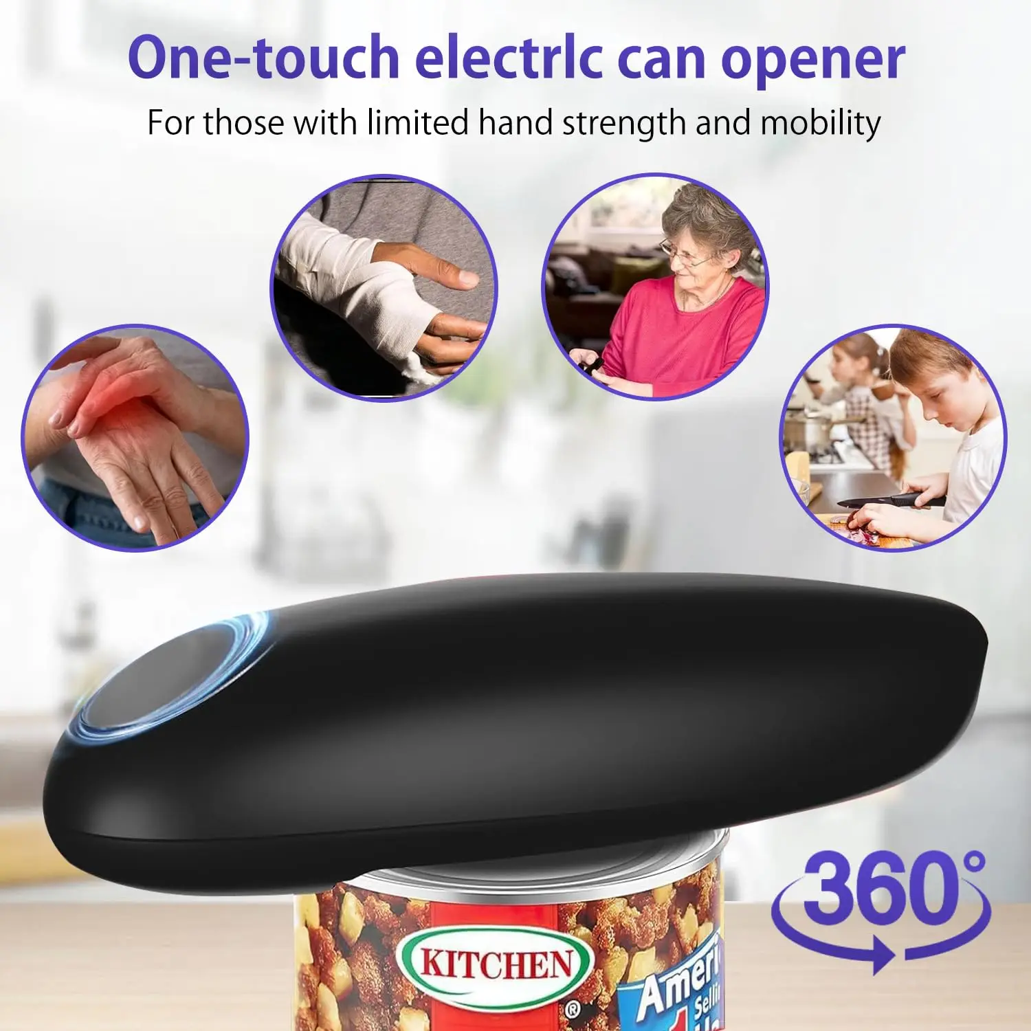 Electric Can Opener, Compact Cordless, Battery Powered (Requires 2 AA, Not Included) Disabled Hands, for Kitchen, Camping