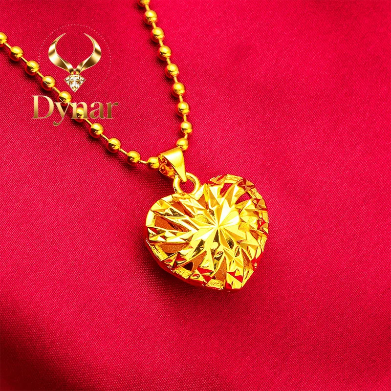 

Dynar Jewelry Love Necklace for Women, 24K Gold, AU999 | Antique heart carvings with distressed finish, vintage charm for cla