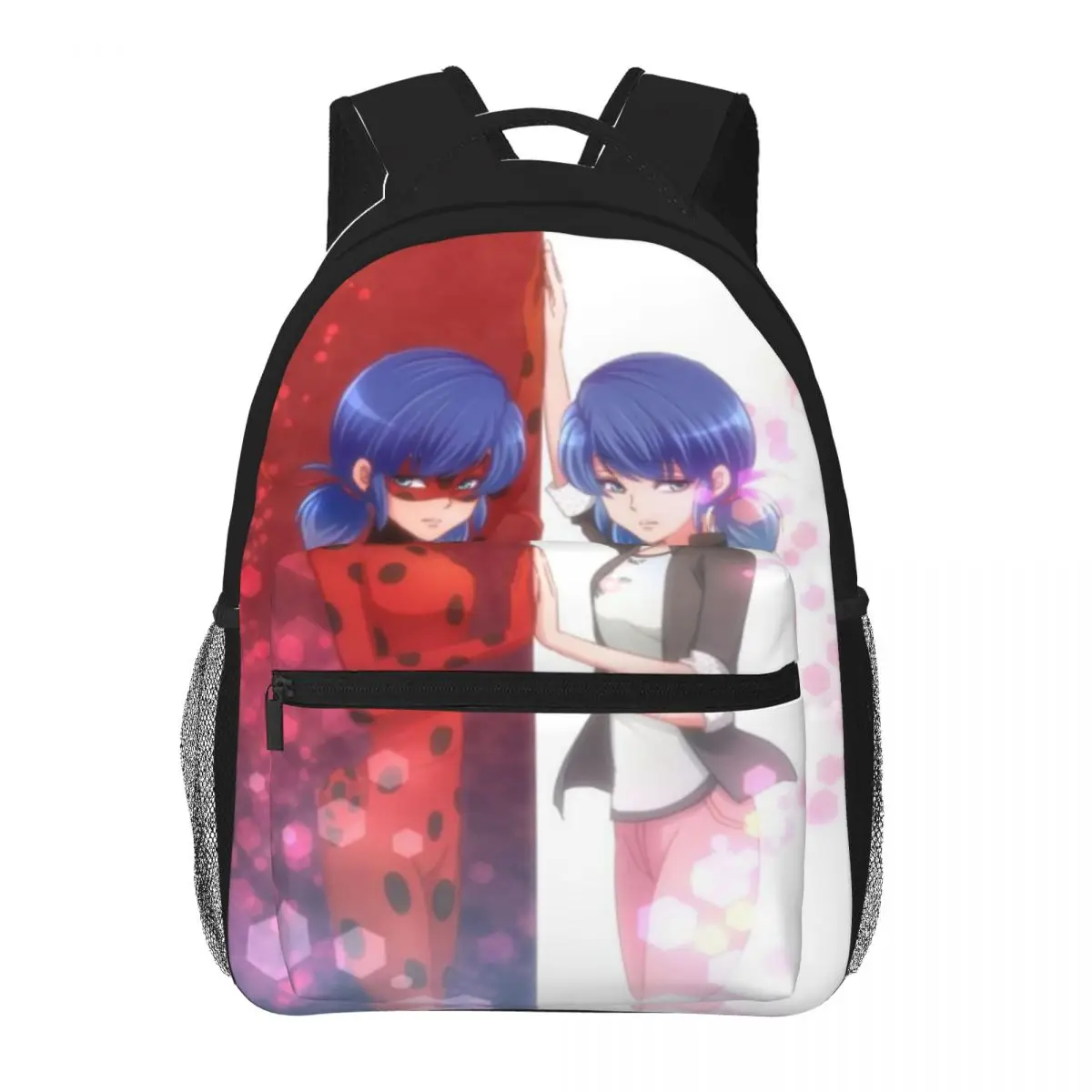 Cartoon joaninha impressão mochila leve, moda escola padrão saco para senhora, novo, 16"