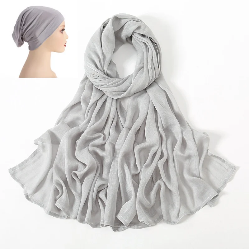 Hijab et Tube Undercap pour Femme Musulmane, Foulard en Viscose, Châle de Protection Solaire Solide et Bonnet de Base, 2 Pièces/Ensemble