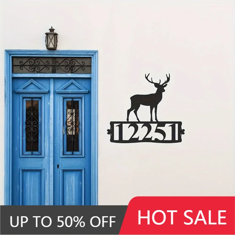 

1PC Rustic Style Deer Themed Metal Sign Single Piece Wall Art Ideal as House Number Plaque for Outdoor Spaces Patio Home Lawn