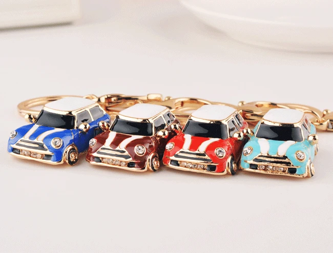 Cute Rhinestone Crystal Red Mini Car Keychain 3d Model Car Key Chain Key Ring Holder Pendant Keyring