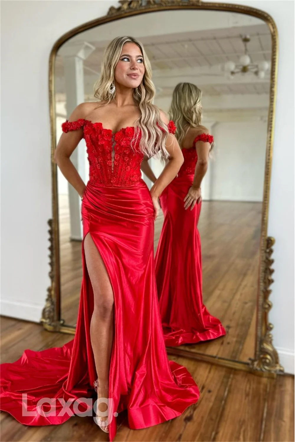 Amanda Off the Shoulder vestidos de noche Mermaid Satin Prom Dresses Elegant Sleeveless Floor-Length Side Split Formal Evening