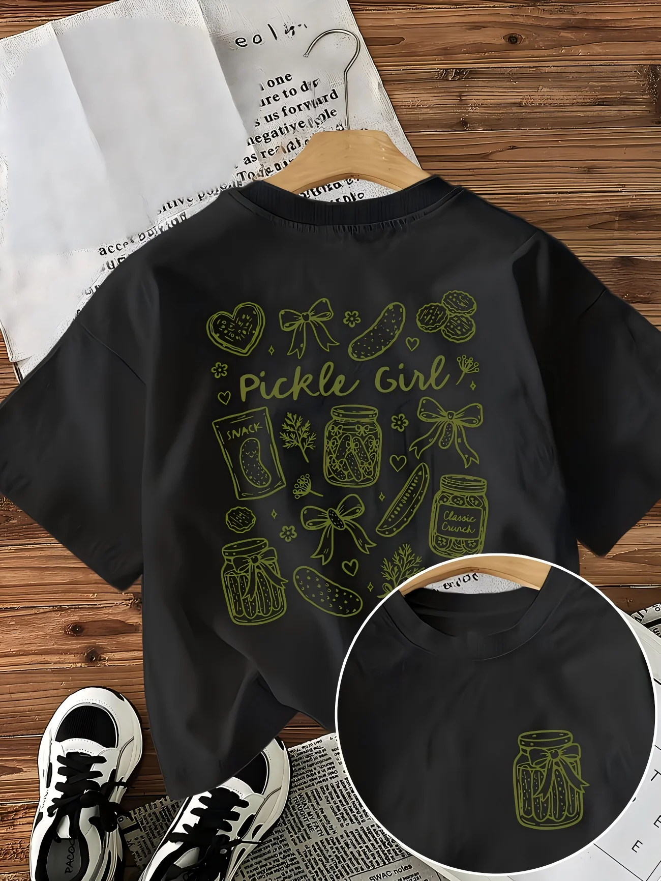 Aesthetic Pickle Girl T-Shirt Coquette Bow Graphic Tee Summer Short Sleeve Kawaii Harajuku Trendy Fashion Streetwear Women Tops