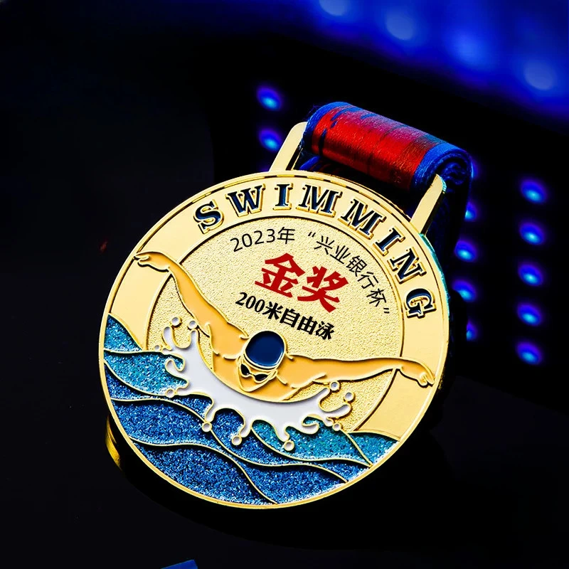 Customized Swimming Metal Medal, Gold, Silver, Bronze Student Souvenir reaststroke Freestyle Competition Decor Neck Hanging, 1Pc