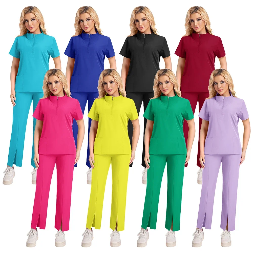 Uniforme quirúrgico de calidad estable para mujer, Top y pantalones con múltiples bolsillos, conjunto exfoliante para enfermera y esteticista, ropa de trabajo