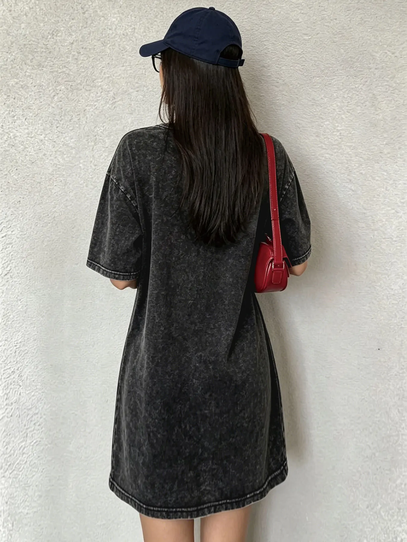 Vintage Washed Retro T-shirt Dress for Women, Fashion Streetwear Japanese-Style Wave Print Dress