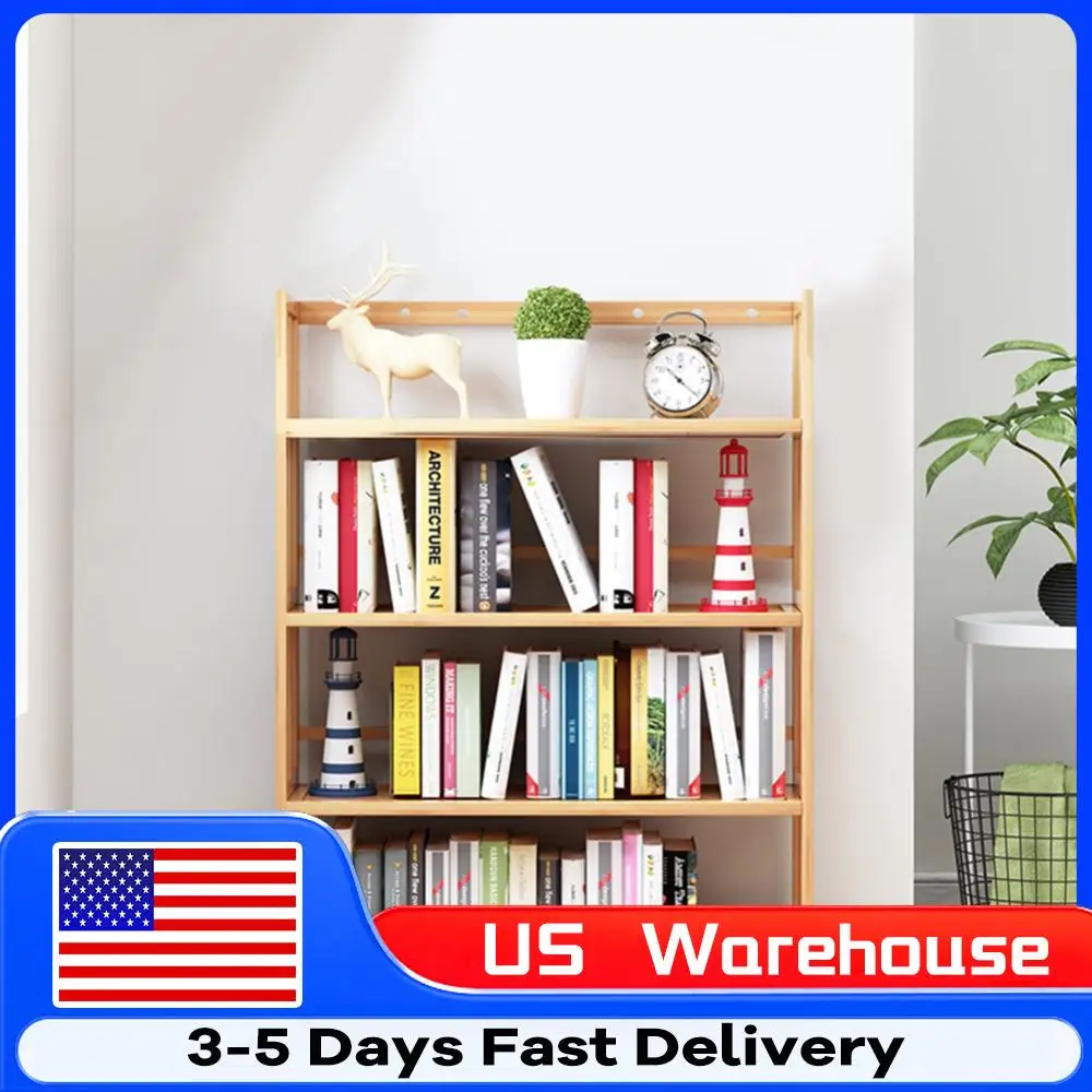 

4-Tier Simple Bookcase Large Capacity Storage Shelves Reusable Free-Standing Storage Rack for Bathroom Kitchen Living Room