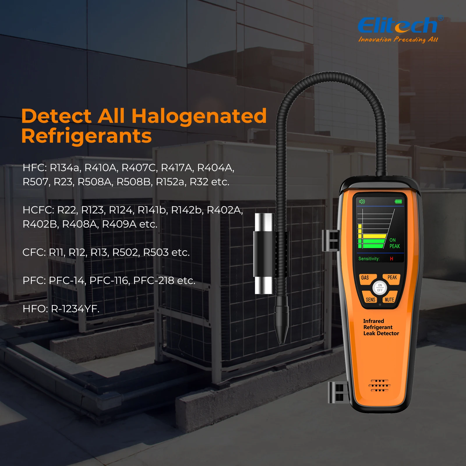 Tester avanzato dell'alogeno del rivelatore della perdita del Freon del refrigerante di Elitech ILD-300 per la vita di 10 anni di CFCs HCFCs dell'analizzatore di Gas di HVAC