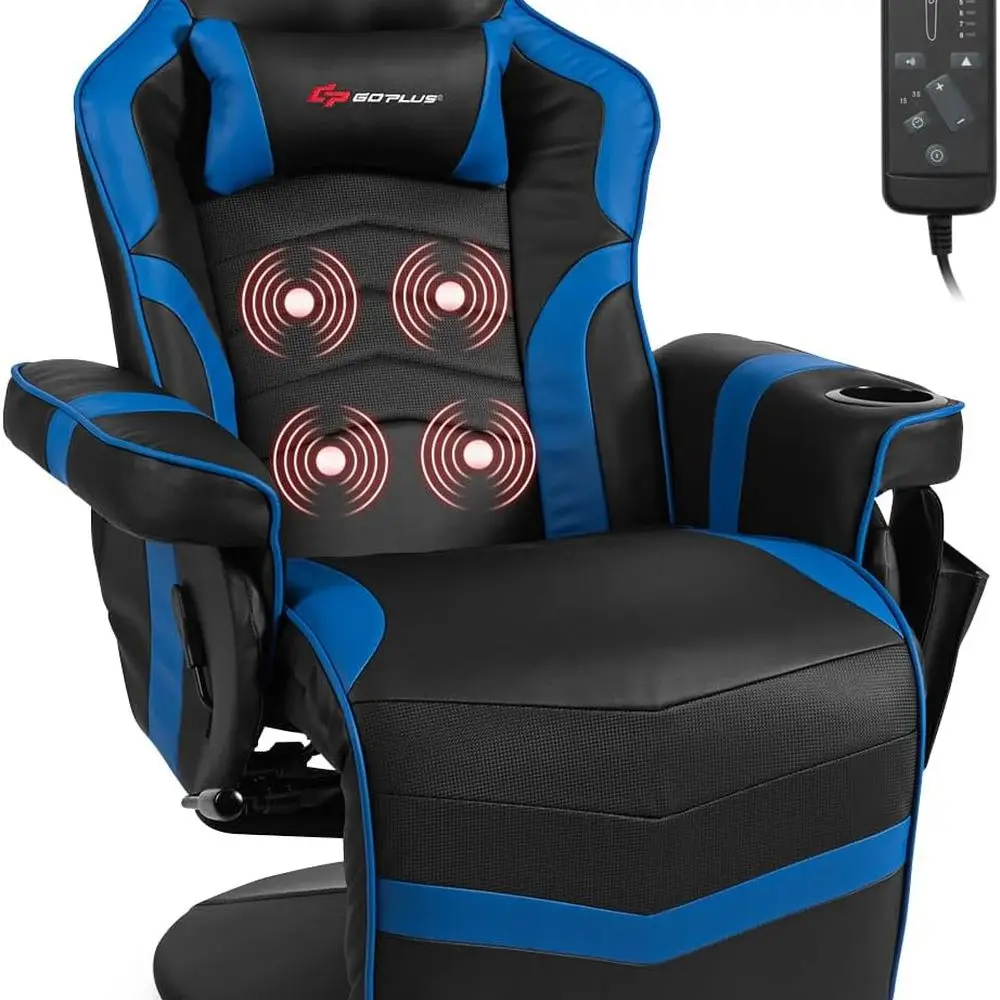 

Эргономичное игровое кресло в гоночном стиле с поворотной регулируемой спинкой, подставкой для ног, подстаканником и боковым карманом