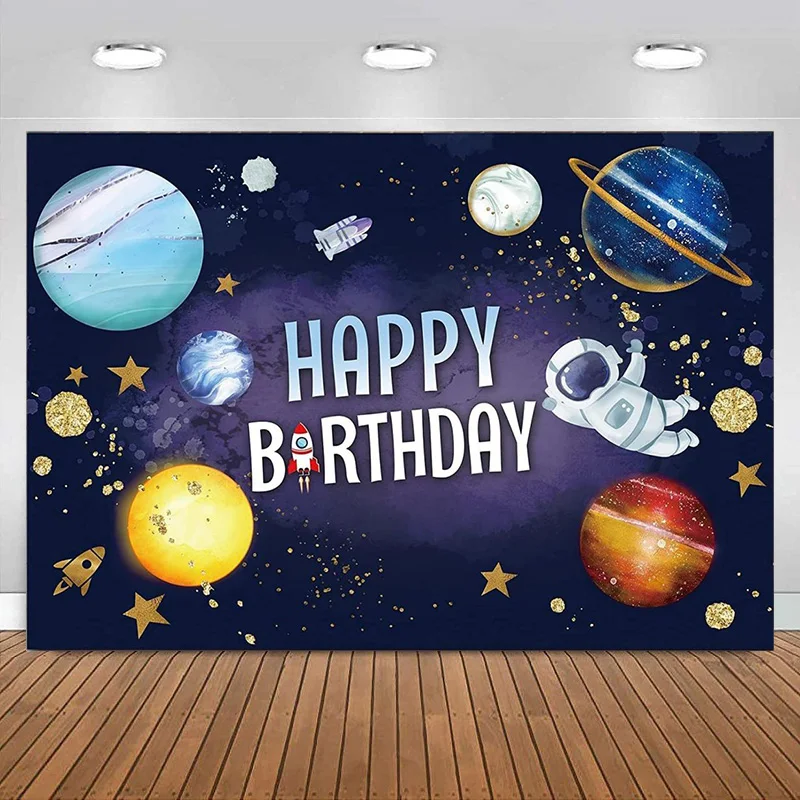 Universe Backdrop Outer Space Happy Birthday Party Banner Galaxy Astronaut Decorations Boy Planet Rocket Photography Background