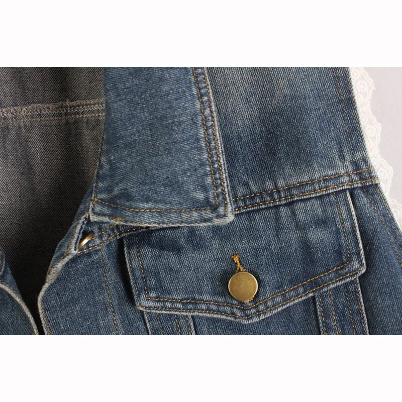 

Spring Summer Women Light Blue Slim Short Denim Vest Big Pocket Frayed Burrs Lapel Single-Breasted Sleeveless Cowboy Waistcoat