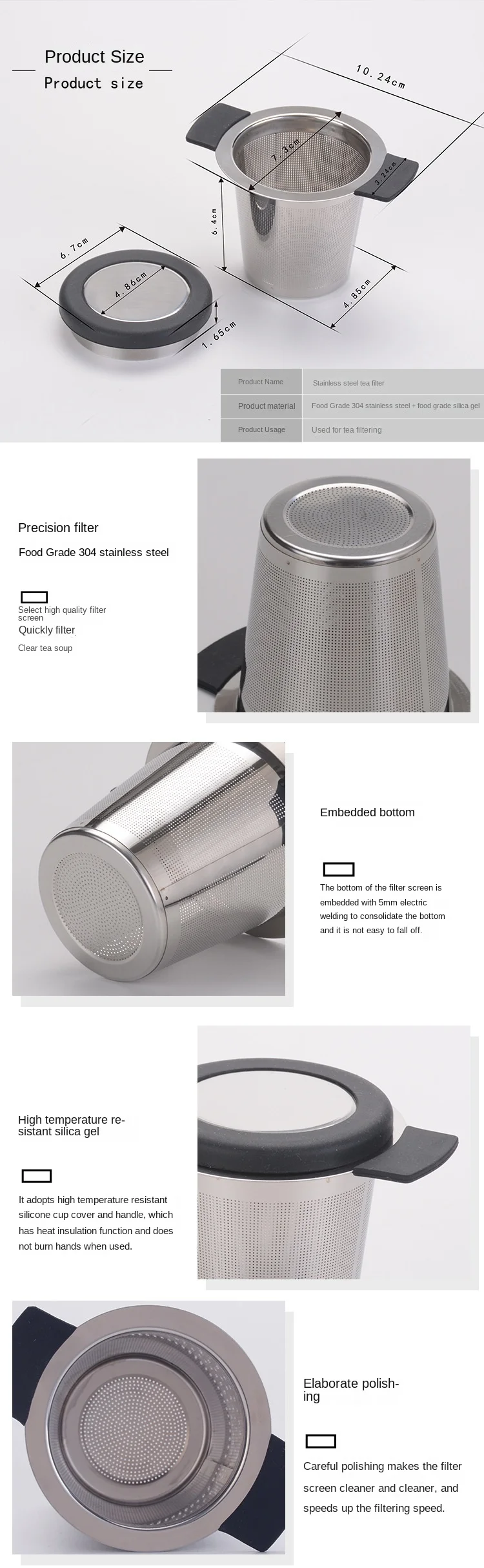 Stainless Steel Tea Filter with Double-Handle, Silicone Tea Filter, Double-Ear Tea Maker, Tea Partition