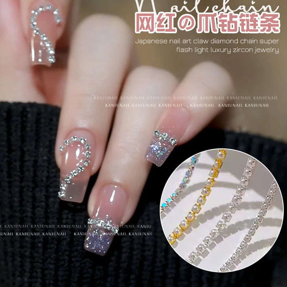 50cm 3D Long Tassel Clear/Ab Zircon Nail Claw Diamond 1.5mm Metal Silver Shiny Crystal Nail Gem DIY Manicure Tassel Claw Drill